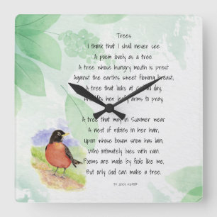 Relógio Quadrado Love Nature Inspirational Poem Trees Kilmer