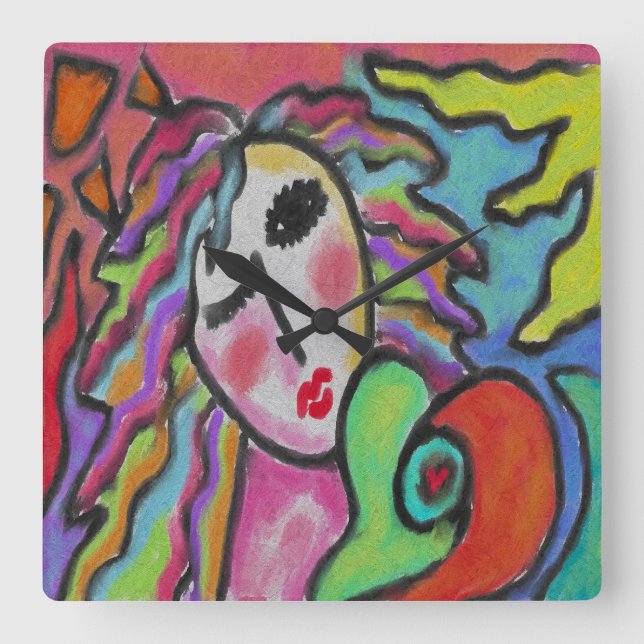 Relógio Quadrado Love Original Abstract Art Square Wall Clock (Frente)