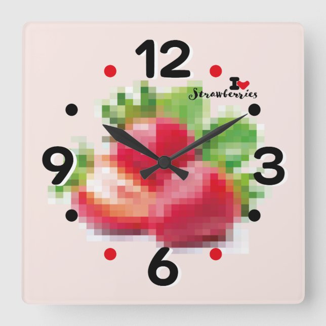 RELÓGIO QUADRADO LOVE PIXEL FRUIT BY MASANSER  STRAWBERRIES (Frente)