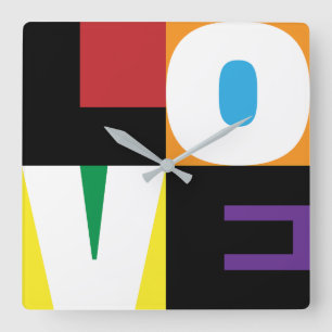 Relógio Quadrado Love Rainbow Colors Clean-Cut Design Letter Art