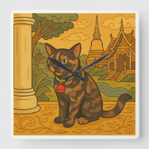Lovely Siam Cat Square Clock