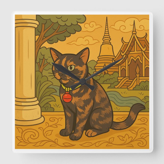 Relógio Quadrado Lovely Siam Cat Square Clock (Frente)