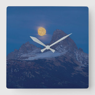 Relógio Quadrado Lua Cheia Nascente Grand Teton Driggs, Idaho