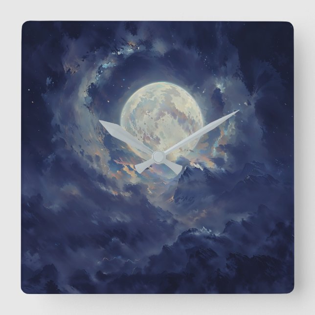 Relógio Quadrado Lua - Design de Arte Etéreo (Frente)