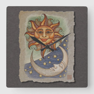 Relógio Quadrado Lua & estrelas de Sun