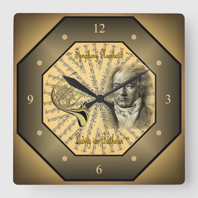 Relógio Quadrado Ludwig van Beethoven ~ Compositor alemão ~ Pianist (Frente)