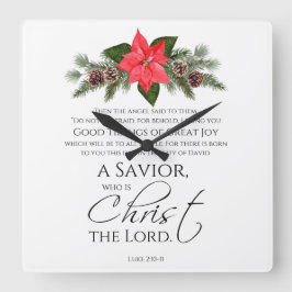Relógio Quadrado Luke 2:10-11 Bons Tidings Poinsettia Natal