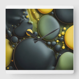 Relógio Quadrado Luminous Fluid Dynamics: Yellow and Green Abstract