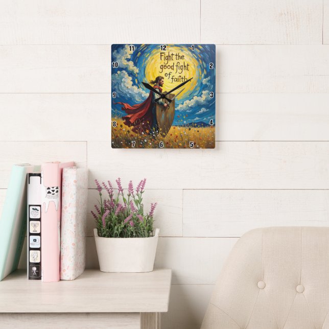 Relógio Quadrado Lutar contra a boa luta da fé (Sala de leitura)