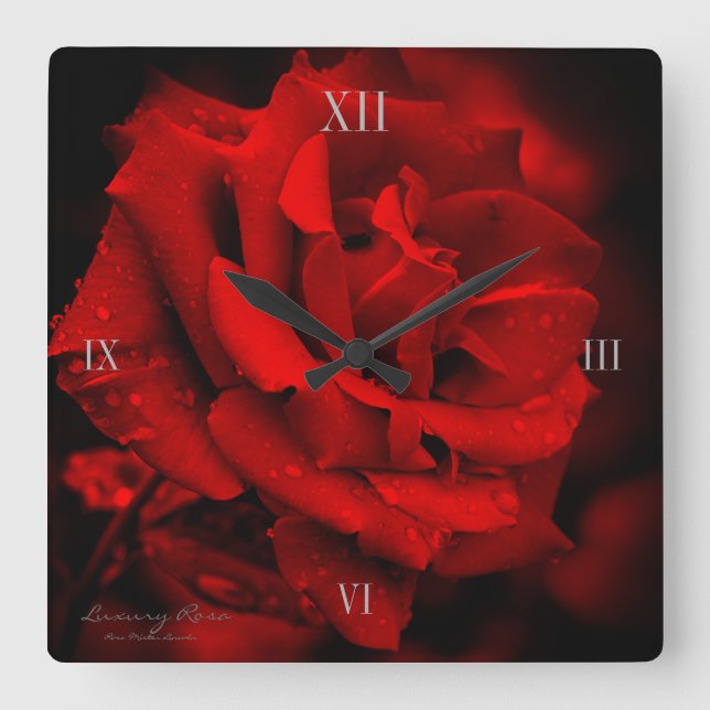 Relógio Quadrado Luxury Rosa：Square Wall Clock (Frente)