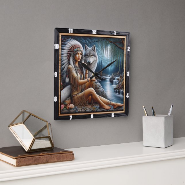 Relógio Quadrado Luz Nativa do Aurora: Espírito Continuado (Escritório)