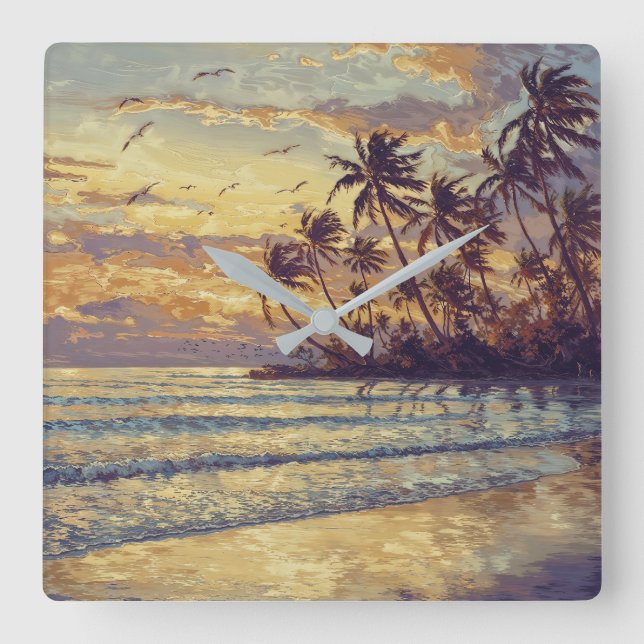 Relógio Quadrado Luz Sutil da Praia - Paisagem em Estilo Impression (Frente)