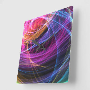Relógio Quadrado Luzes de vórtice de arco-íris abstratas