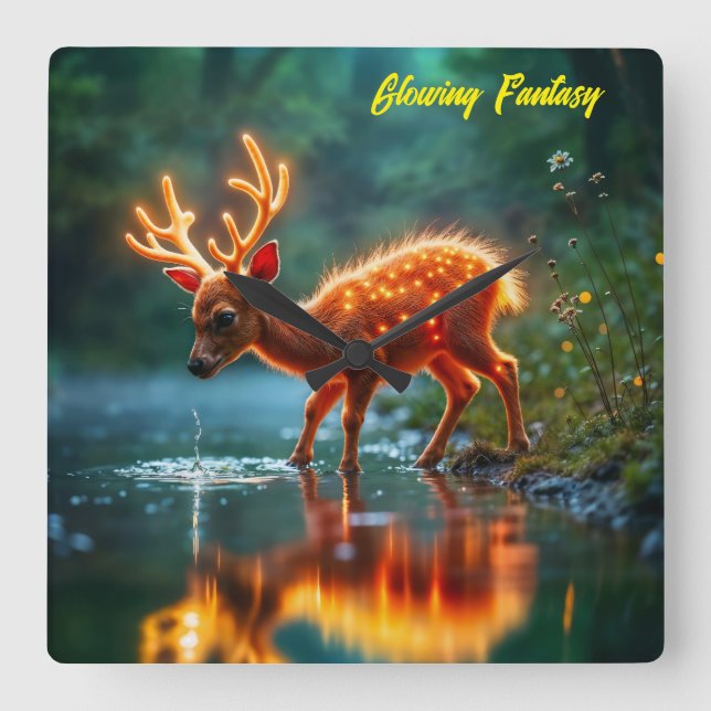 Relógio Quadrado Luzes mágicas de veados de Natal (Frente)