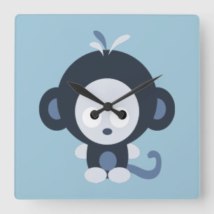 Relógio Quadrado Macaco bonito dos azuis bebés