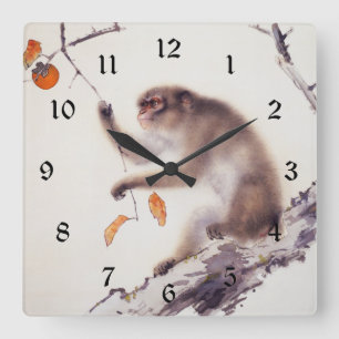 Relógio Quadrado Macaco numa Árvore Persimmon