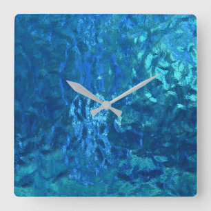 Relógio Quadrado macro de vidro azul colorido