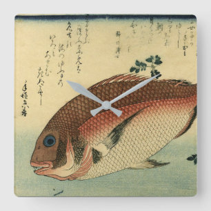 Relógio Quadrado Madai ou Red Tai - Impressão de Peixes Japoneses d