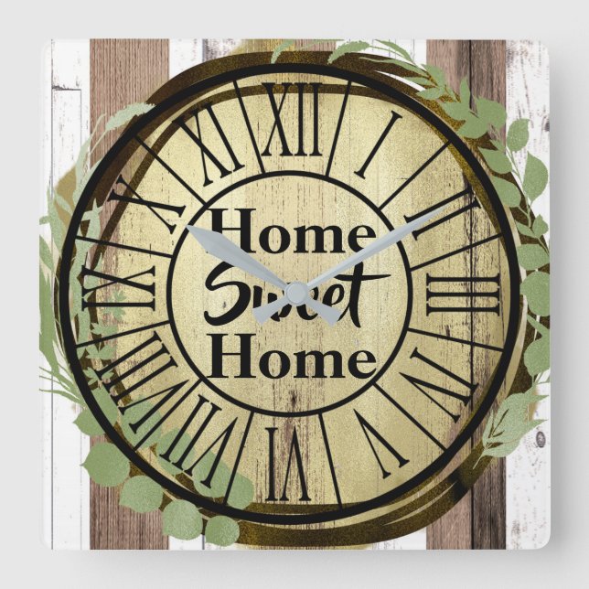 Relógio Quadrado Madeira branca russa e madeira marrom marrom marro (Frente)