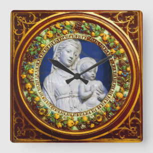 RELÓGIO QUADRADO MADONNA COM RENAISSÂNCIA FLORAL INFANTIL