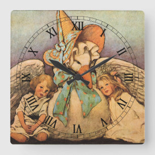 Relógio Quadrado Mãe Gansa Vintage Crianças Jessie Willcox Smith