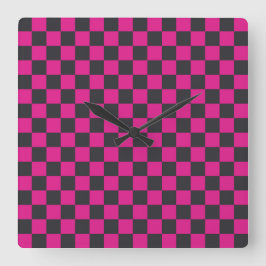 Relógio Quadrado Magenta and smoke checkerboard pattern