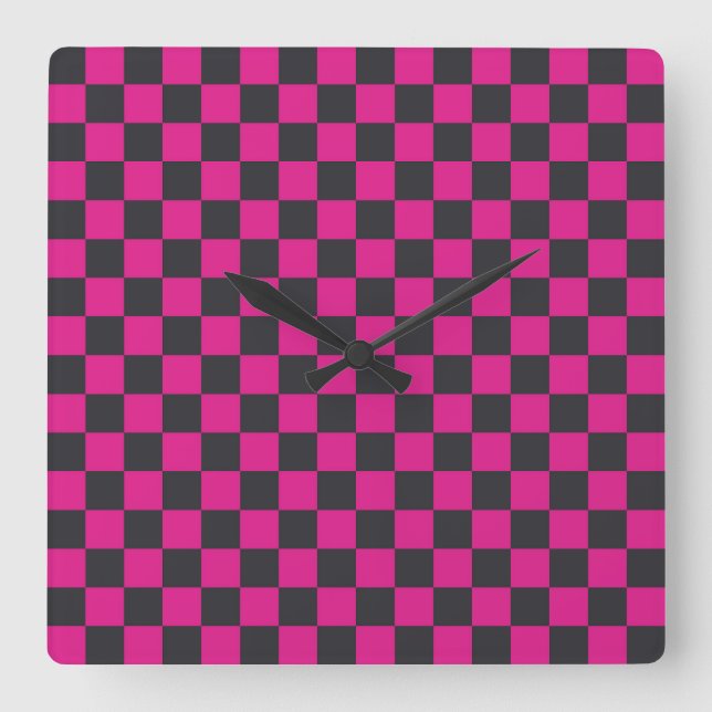 Relógio Quadrado Magenta and smoke checkerboard pattern (Frente)