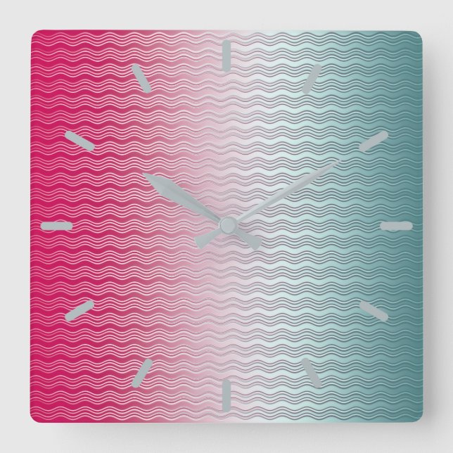 Relógio Quadrado Magenta e Teal (Frente)