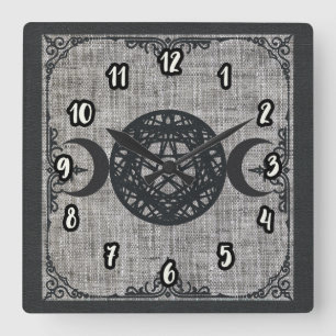 Relógio Quadrado Magia Negra Triplo Pentagrama da Lua Vintage Wicca