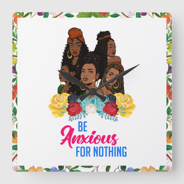 Relógio Quadrado Mágica menina negra, pata de melanina, irmã, esqui (Frente)