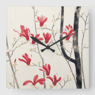 Relógio Quadrado Magnolia Tree por Kobayashi Kokei, Vintage Nature