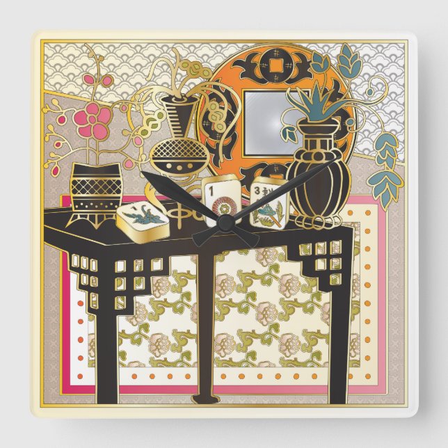 Relógio Quadrado Mah Jongg Mesa (Frente)