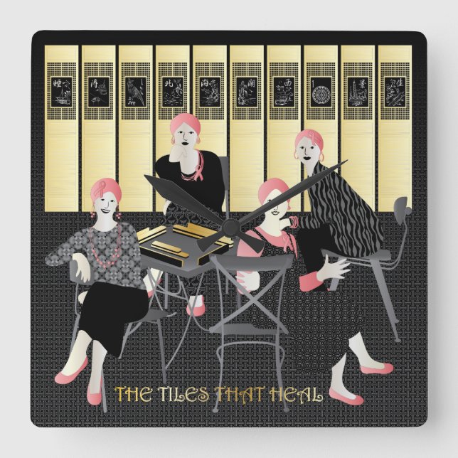 Relógio Quadrado Mah Jongg Os Azulejos Que Curam (Frente)