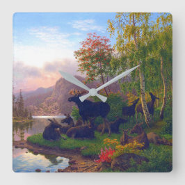 Relógio Quadrado Maiestoso alce em um campo de paisagem de outono n