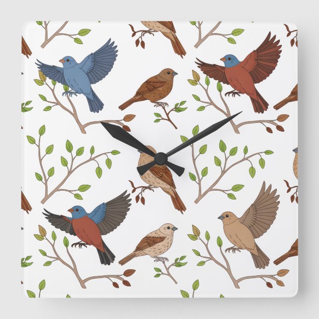 Relógio Quadrado Maison Bunting Birds Carré Motif (Frente)