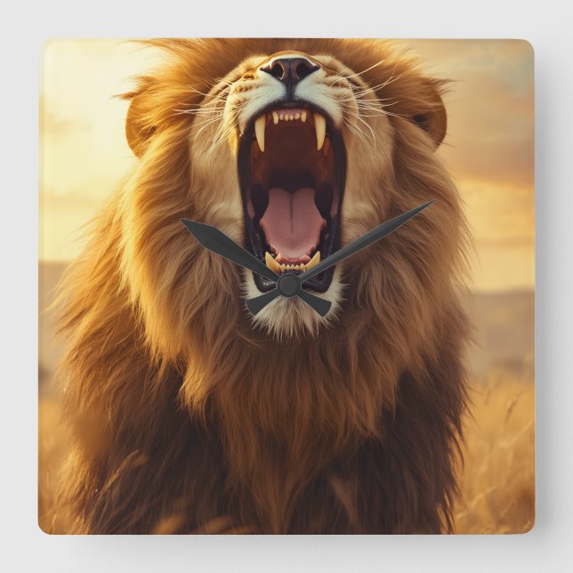 Relógio Quadrado Majestic Roaring Lion Poster (Frente)