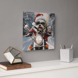 Relógio Quadrado Malti Tzu Dog Roda Moto Natal