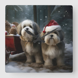Relógio Quadrado Malti tzu trenó Snowy Natal enfeite