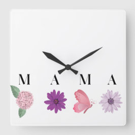 Relógio Quadrado Mama Floral e Presente Elegante para a Mamãe