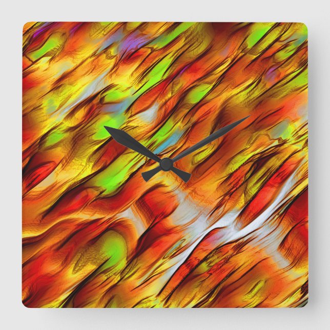 Relógio Quadrado Mancha avermelhada e cromática amarela, cores quen (Frente)