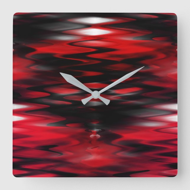 Relógio Quadrado Mancha vermelha sob a forma de abstrato zag branco (Frente)