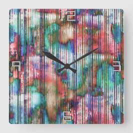 Relógio Quadrado Manchas coloridas com faixas rasgadas, decape virt