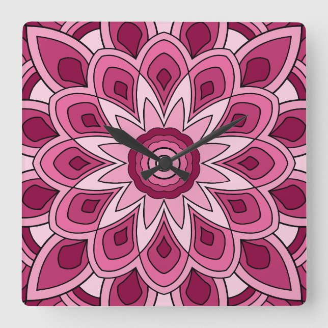 Relógio Quadrado Mandala a rosa (Frente)