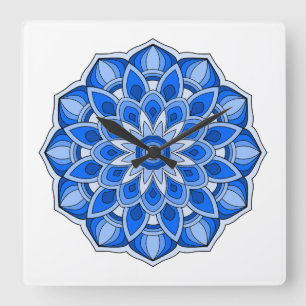 Relógio Quadrado Mandala em azul