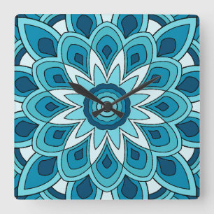 Relógio Quadrado Mandala em verde-real