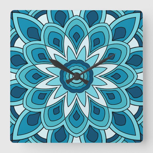 Relógio Quadrado Mandala em verde-real (Frente)