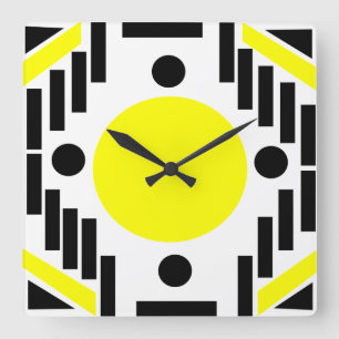 Relógio Quadrado Mandala Geométrica do Meio século Amarelo Negro