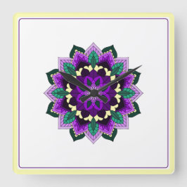 Relógio Quadrado Mandala in purple