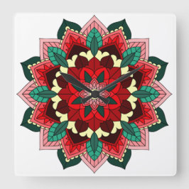 Relógio Quadrado Mandala in red