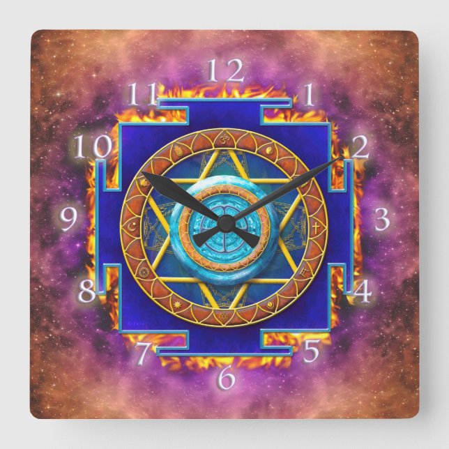 RELÓGIO QUADRADO MANDALA TWELVE RELIGIÕES (Frente)